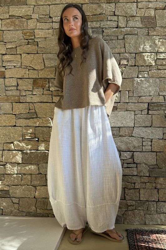 Tasha Cushion Cotton Balloon Barrel Pant White